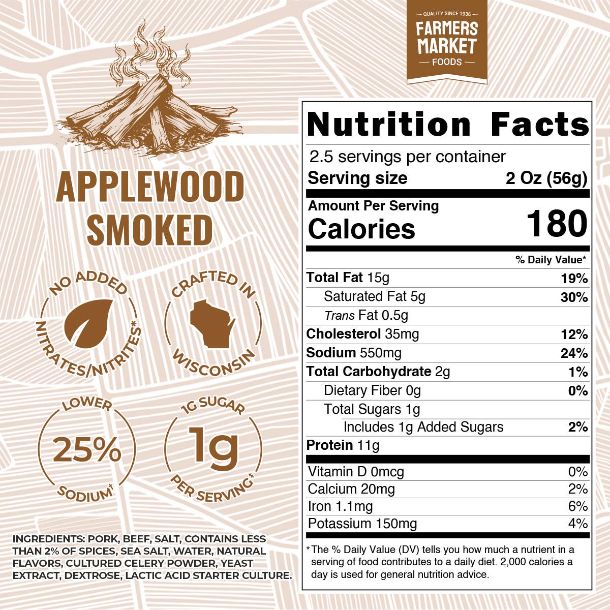 No Nitrate -  Applewood Smoked Summer Sausage 5oz